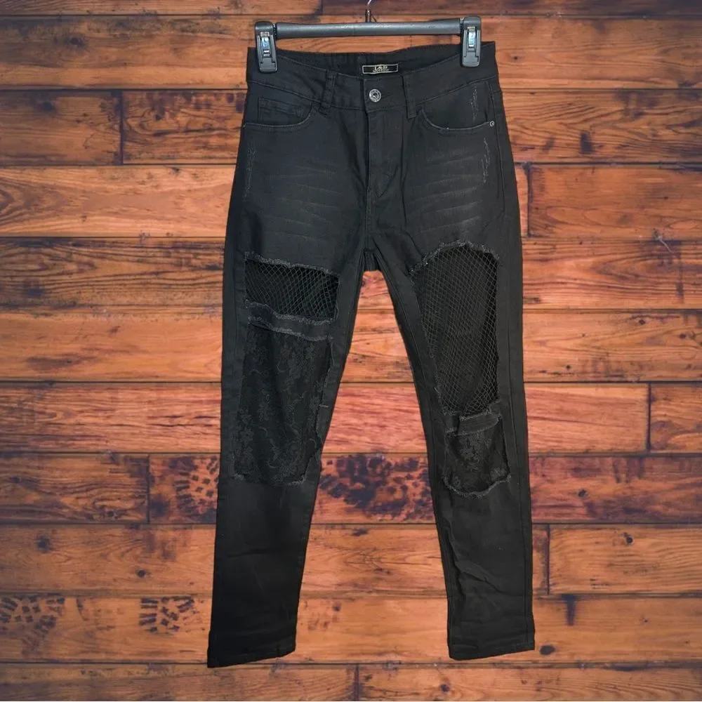5 for $25🔥L&B Lucky & Blessed‎ Mesh & Lace Patched Denim Jeans Size 6